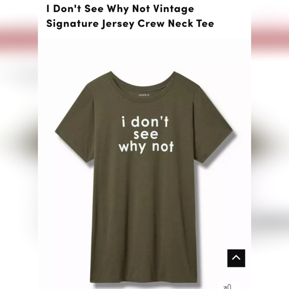 Torrid Olive Green Funny Graphic Crew Neck Tee NWT Size 2X "I Don"t See Why Not"